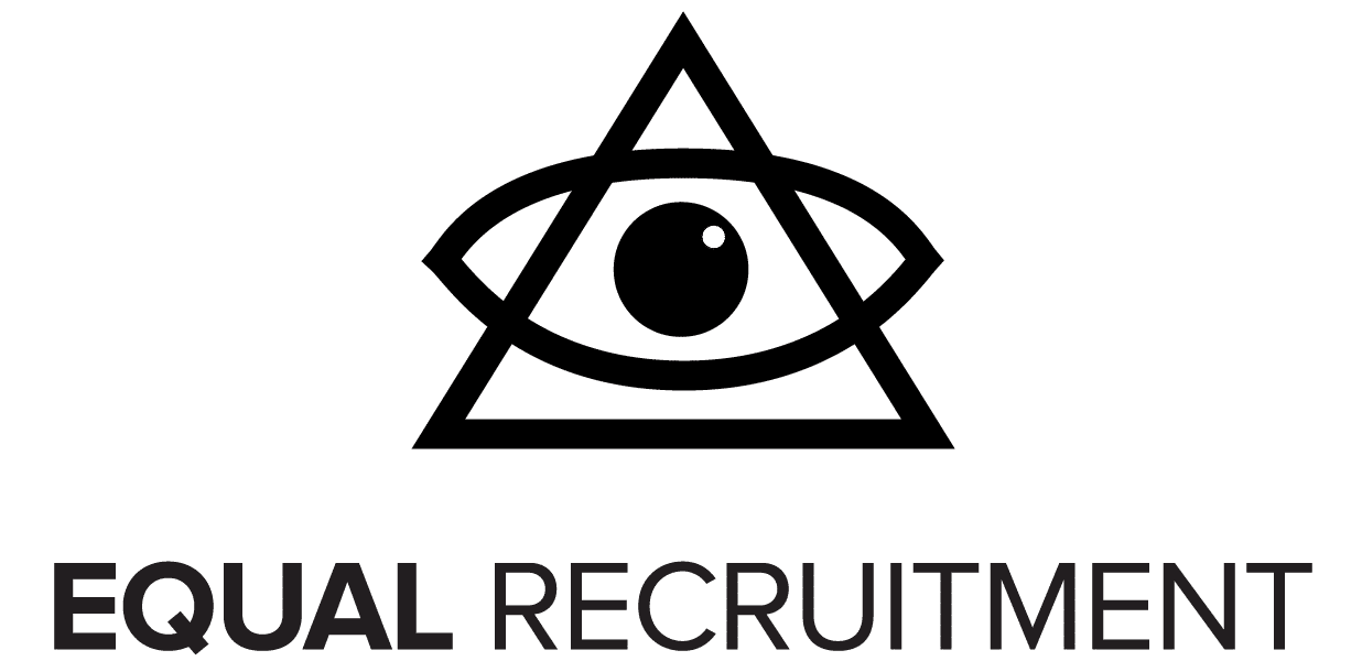Logo equal recruitment, driehoek met oog erdoorheen en naam eronder